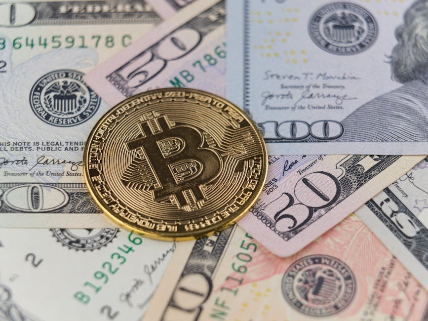 Bitcoin logo and U.S. dollar banknotes, symbolizing the potential shift to Bitcoin as a reserve currency
